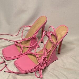 Azalea Wang Pink Strap ankle Sandals Size 7 Square Toe Stiletto
